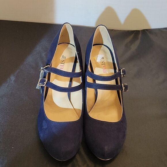 BRAND NEW JUSTFAB RAYNA DARK BLUE SUEDE MARY JANE STYLE WOMEN"S SHOE - Picture 4 of 15